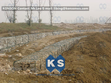 Galvanized Gabion Box Of Twisted Hexagonal Wire Mesh , Galfan Coated Gabion Basket